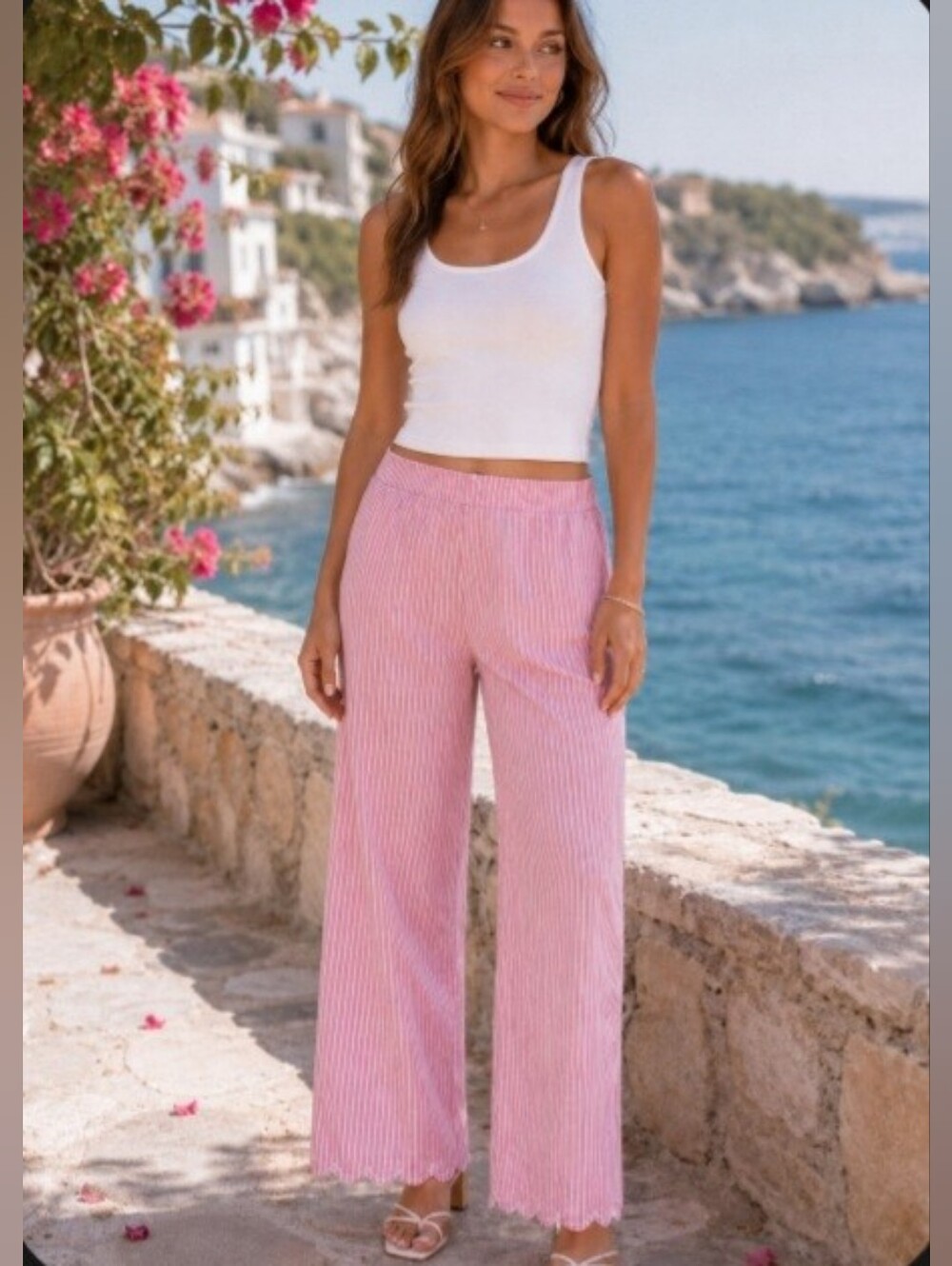 Sugar Lips Pink White Striped Cotton Pants NWT Small Coastal Cottagecore